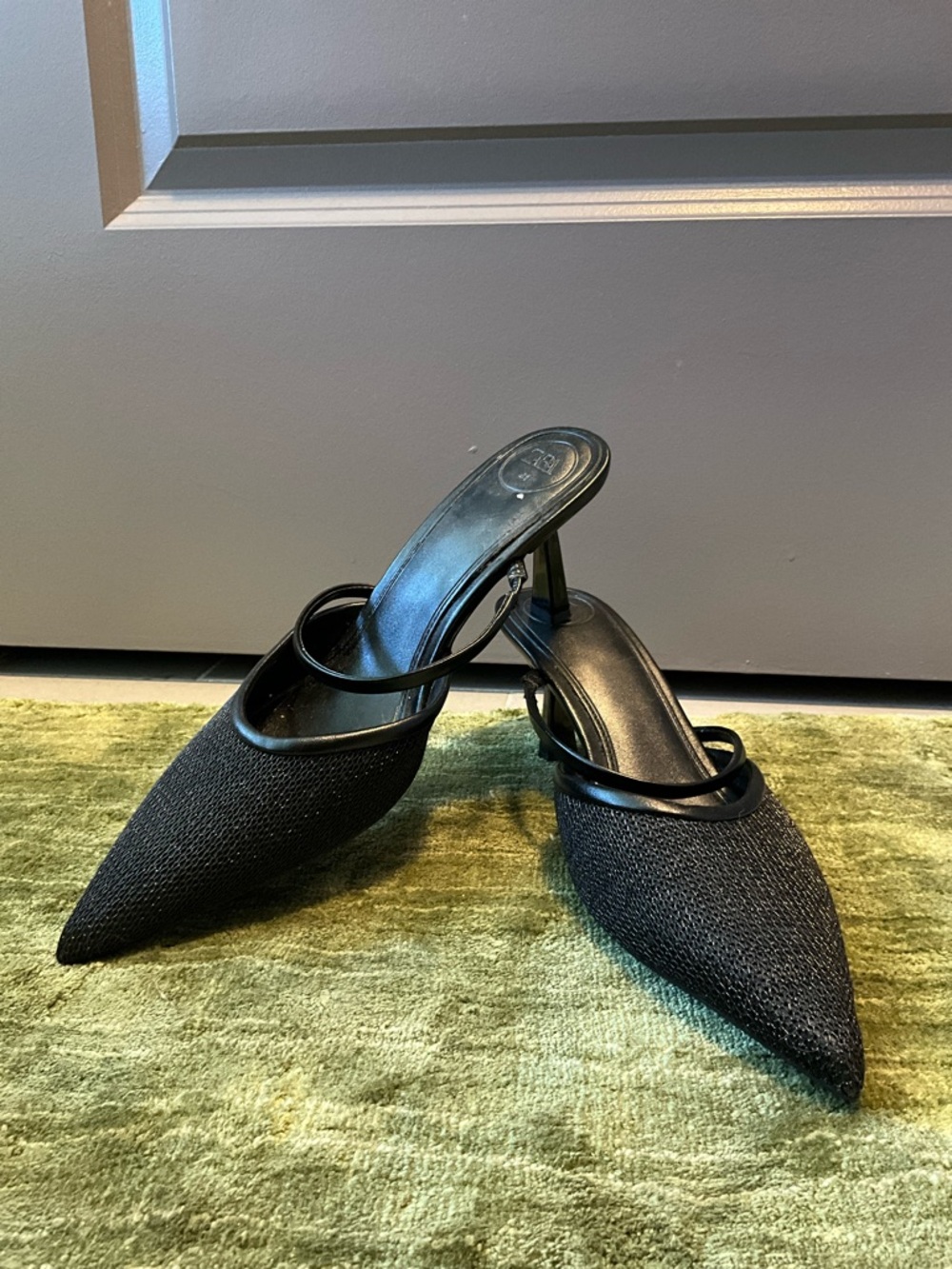 Zara Black Mesh Pointed Toe Mule Heels — Size 41